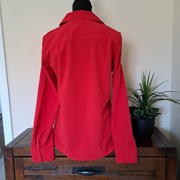 Calvin Klein Jeans Red Blouse Women's Small Travel Shirt Lightweight Collared - Picture 3 of 10